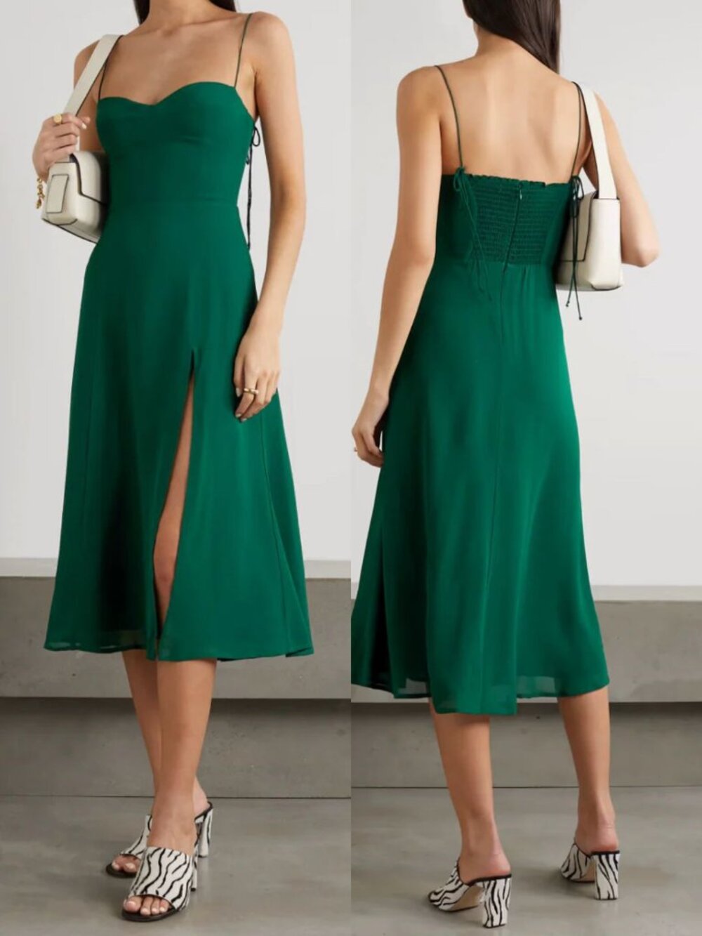 Reformation Juliette Midi Dress Emerald Green 2 - Picture 2 of 9